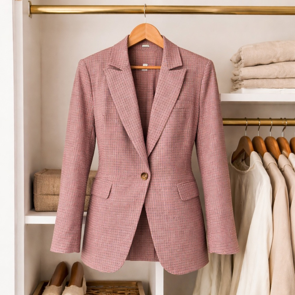 Elie Tahari T-Tahari Plaid Blazer Pink Multicolor Tailored Jacket